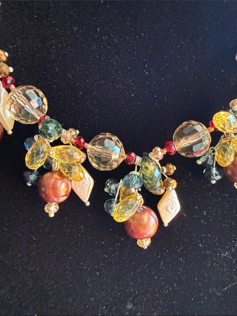 Beaded Cluster Necklace | Multicolor Crystal Faux Pearl Floral Boho Luxe